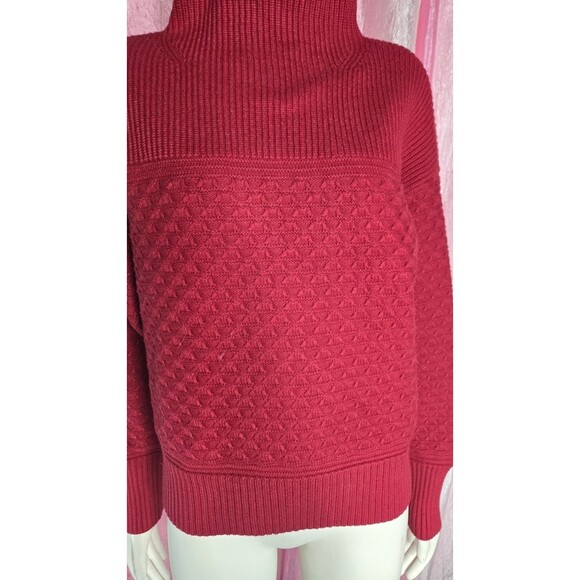 Ann Taylor Weekend Collection Red Cable Mock Neck Cotton Sweater Size Medium - Picture 2 of 9